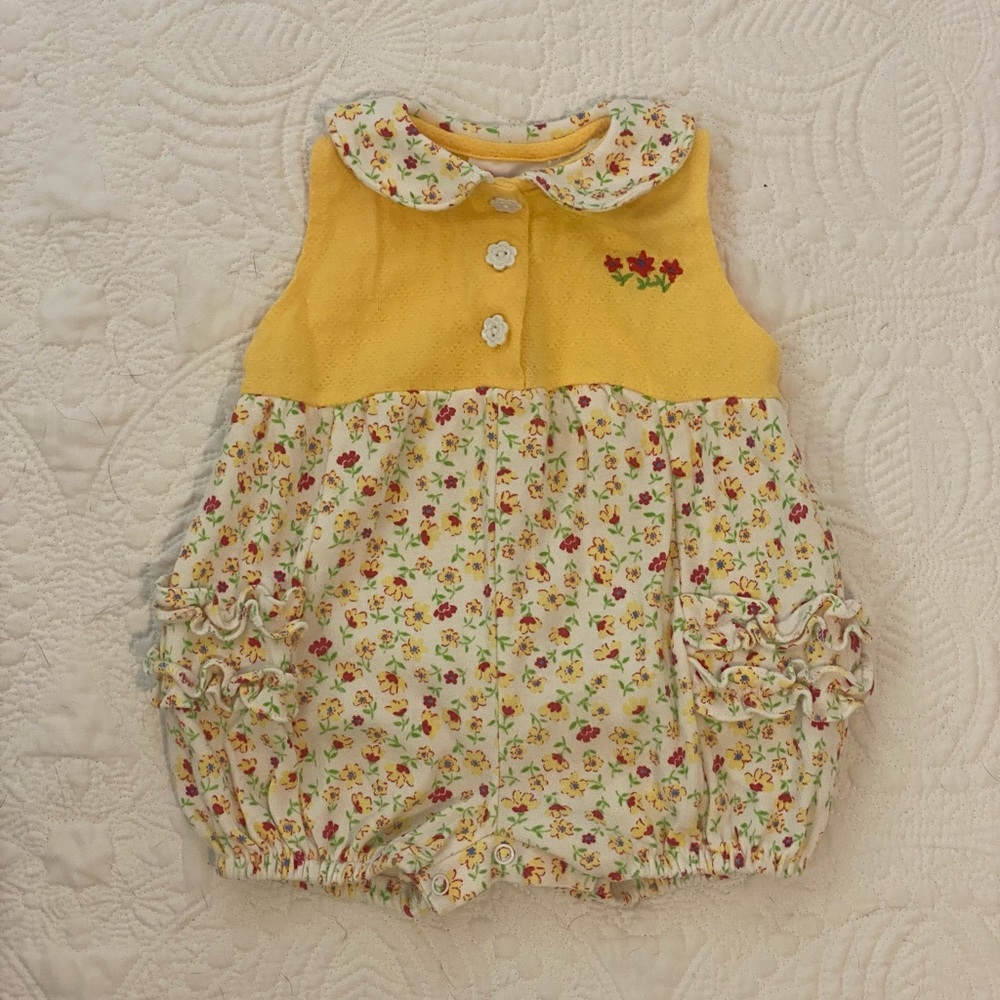 Yellow Floral Baby Girls Romper with Peter Pan Collar